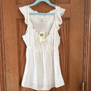 MAX STUDIO Petite  Ruffled Sleeveless Linen  Top XS NWT